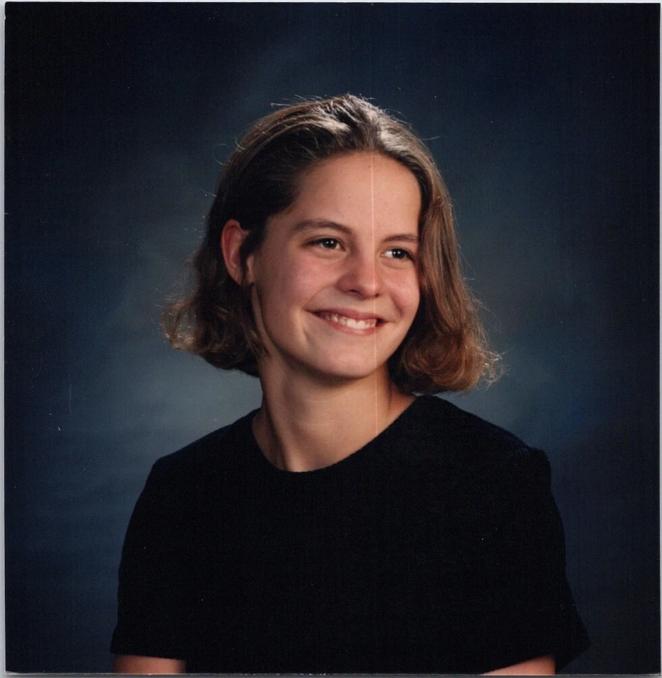 90s Teen Girl Real Vtg Found Photo Portrait High School 5x5 Beautiful Woman - Image 1 of 1