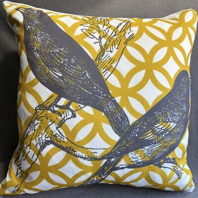 Thro Marlo Lorenz Bird Print Throw Pillow 15"x15" Square Feather-Filled Yellow - Image 1 of 4