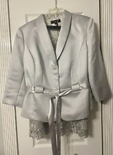Woman’s 16W Plus SZ Tahari Luxe 2pc Silver Suit Sateen Jacket Crochet Lace Skirt