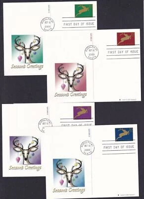 2000 Christmas Reindeer Postal Cards 20c Sc UX357-UX360 Rudolph WI FDC Fleetwood - Image 1 of 2