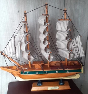 Vintage Wooden Ship Model Sailboard Fabric Sails 1980's - Picture 1 of 12