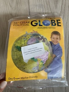 NEW Political World Map Inflatable Globe Educational Learning 16" Clear Ball - Picture 1 of 3