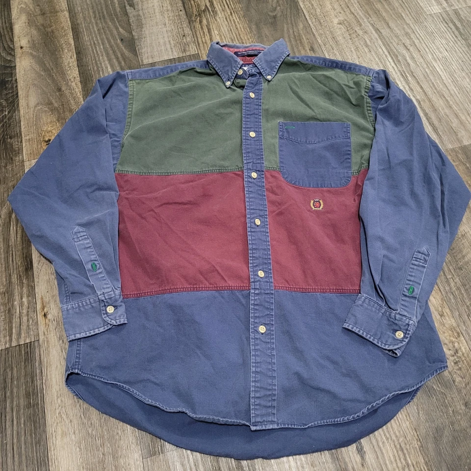 Camisa Tommy Hilfiger De Colección Para Hombre Pequeña Bloque de Color Abotonada Años 90 Foto 1 de 4