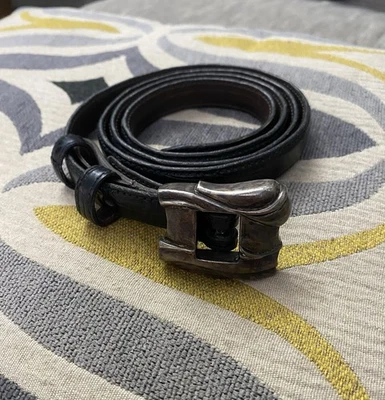 Vtg Barry Kieselstein Cord Skinny Alligator Black Belt & Sterling Buckle READ - Image 1 of 4