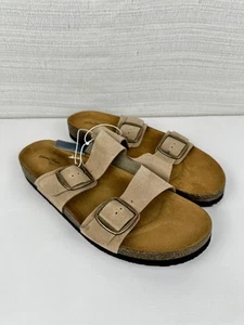 Suede Leather Slide Taupe Double Strap Relax Fit Luxe Lady Sandals Size 11 - Picture 1 of 8