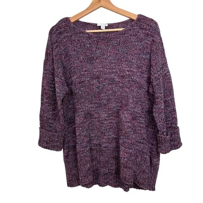 J. Jill Women's Large Boat Neck Purple Blue Merle Knit Sweater Big Cuff Sleeves - Image 1 of 4