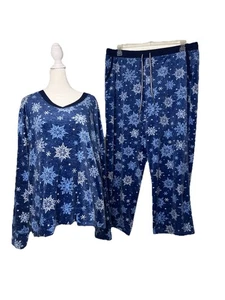 Nautica Women’s Pajama Set Snowflake Blue Soft Stretchy V Neck Sz XL - Picture 1 of 9