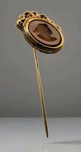 Hermoso prendedor de palo vintage dorado con camafeo redondo ámbar miel intaglio - Imagen 1 de 11