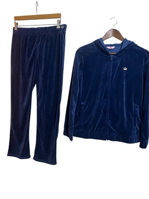 Juicy Couture Navy Blue Velour Matching Set With Logo Hoodie Size XL - Image 1 of 4