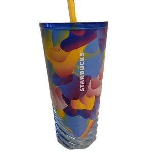 NEW Starbucks Summer Blue Glass 3D Wave Swirl Tumbler 18oz Cup Lid Straw 2024 - Picture 1 of 6