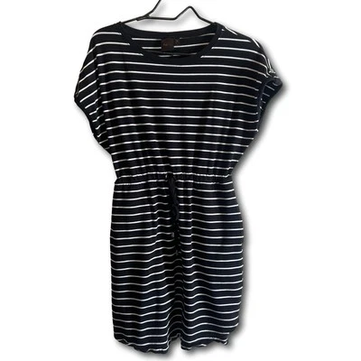 Vestido Rafaella Mujer Manga Corta Cordón Cintura M Negro Bolsillos Cómodo Foto 1 de 4