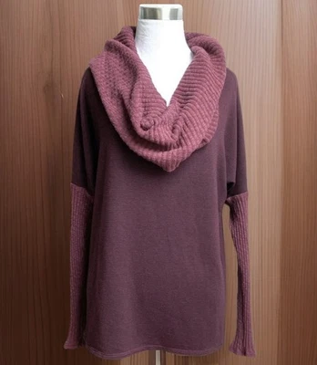 Suéter feminino Michael Stars OS avermelhado gola capuz waffle malha túnica de tecido misto - Imagem 1 de 4