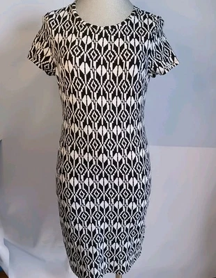 Vestido Lápiz Antiguo Azul Marino Negro Blanco Talla M Geométrico Algodón Spandex Foto 1 de 4