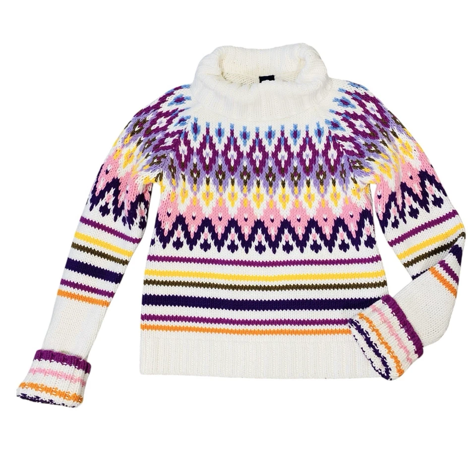 VINTAGE Y2K GAP Girls Fair Isle Turtleneck Sweater Medium 8 Colorful Chunky Knit - Image 1 of 4