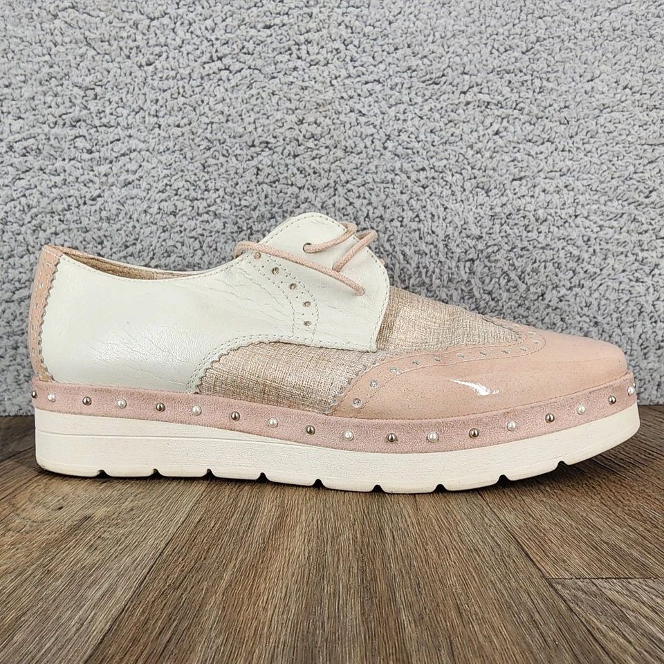 Zapatos Hispanitas Para Mujer Talla 38 EE. UU. 7.5 Punta de Ala Brogue Plataforma Perla Tachonados Foto 1 de 4