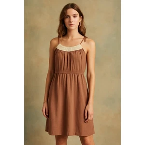 Vestido Anthropologie Izquierdo del Centro Mujer Mediano Marrón Plisado Cuello Mini Boho - Imagen 1 de 11