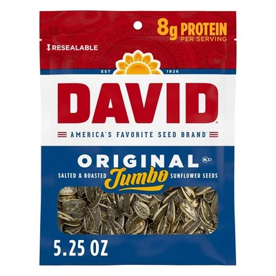 DAVID Roasted and Salted Original Jumbo Sunflower Seeds, 5.25 oz