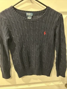Polo Ralph Lauren Sweater Youth Sz 7 Navy Cotton Crewneck Cable Knit Prep EUC - Picture 1 of 6
