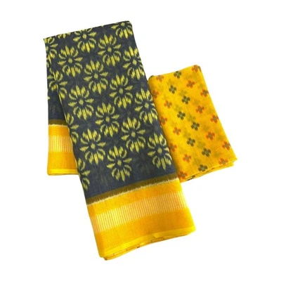 Womens New Linen Cotton Ikkat Patola Printed Saree with Blouse Foto 1 de 3