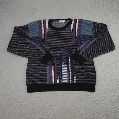 Vintage Jantzen Sweater Mens XL Black Geometric 3D Knit Pullover Made USA 90s - Image 1 of 4