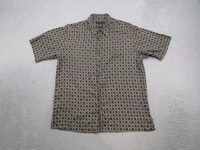 J.Ferrar Mens Geometric 100% Silk Short Sleeve Button Up Shirt SZ L Travel Beach - Image 1 of 4