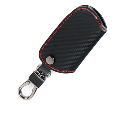 Car Black Genuine Leather Key Case Carbon Fiber Bag For BMW 1 2 3 4 5 6 Series E - Image 1 of 4