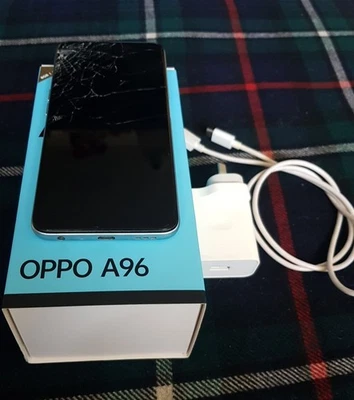 OPPO A96 128GB/8GB RAM Sunset Blue CPH2333 Unlocked Mobile phone.Cracked screen  - image 1 of 4