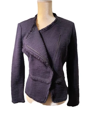 Темно-синий твидовый букл короткая куртка на молнии маленький белый дом черный рынок - Изображение 1 из 4