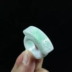 Zertifizierter grüner Burma 100 % A JADE Jadeit Drache Ruyi RING USA. 13,5 j7170 - Bild 1 von 13