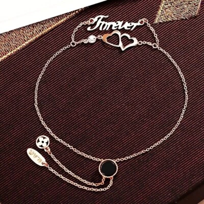 18K Rose Gold Filled Forever Double Heart Round Flower Adjustable Slide Bracelet - Image 1 of 4