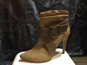 Michael Antonio Stilletto Ankle Zip Boots Heels Brown Faux Suede Booties Sz 8 - Picture 1 of 10