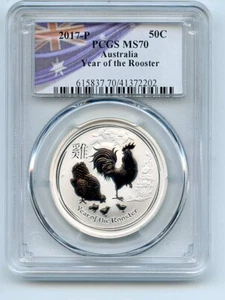 2017 P 50C Silver 1/2 oz Australia Year of the Rooster Half Dollar PCGS MS70 - Picture 1 of 1