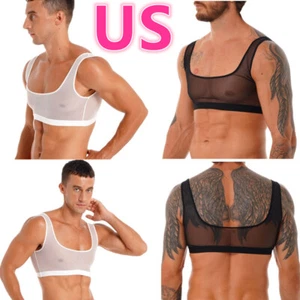 Freebily Men's See-through Vests Crop Tops Mesh Sheer Muscle Sport Workout AU - Picture 1 of 65