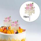10x Mothers Day Rose Cupcake Toppers for Party Supplies Pastries Ornaments