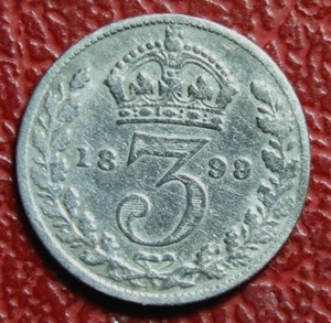 Gran Bretagna UK Regina Victoria 1899 3 Pence Argento Moneta - Foto 1 di 2