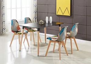 Patchwork Halo Dining Set - 4 x Fabric Chairs & Black Halo Table Modern - Picture 1 of 8
