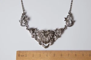 Vintage Retro C1950s Marcasite Collar Scroll Chain Necklace - Picture 1 of 5