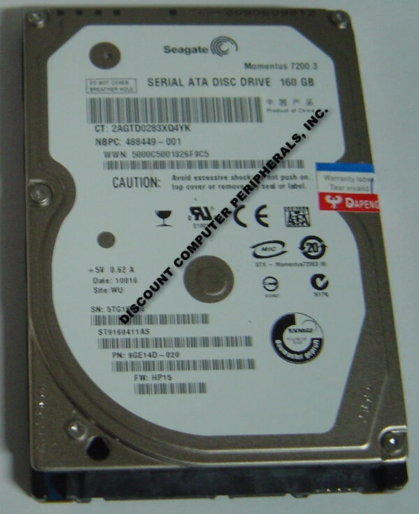New ST9160411AS Seagate 160GB 7200RPM SATA-2 2.5 9.5MM Hard Drive NOS USA Seller - Image 1 of 1
