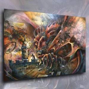 MTG, pintura fantasía moderna arte original surrealista, Mike Lang dragón mago VIDEO - Imagen 1 de 4