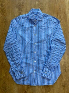 Camisa de vestir Kiton para hombre azul a rayas con botones talla L - Imagen 1 de 10