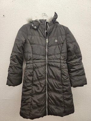 Calvin Klein Little Girls Trim Hooded Jacket in Black Size L 12/14. - Image 1 of 4
