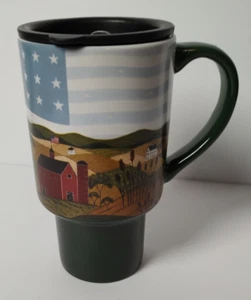 2007 Lang Warren Kimble AMBER WAVES OF GRAIN Tall Ceramic Travel Mug W/Lid - Picture 1 of 8
