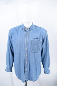 Vintage VAIL Embroidered Denim Solo Button Down Shirt Mens Medium - Picture 1 of 16