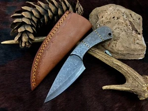 Custom Handmade Damascus Steel Hunting Skinner Knife  With Pure Leather Sheath - Picture 1 of 4