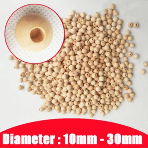 Half Hole Wooden Beads Natural Wood Beads Unfinished Loose Wooden Ball For DIY - Picture 1 of 7