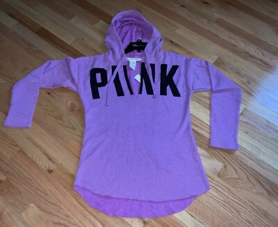 NUEVO CON ETIQUETAS ROSA Por Victoria's Secret Púrpura Cuello Dividido Dobladillo Curvo Polar Sudadera con Capucha Camisa M Foto 1 de 4