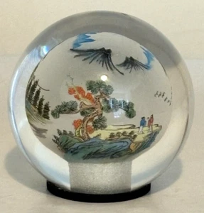 Chinesischer umgekehrter bemalter Kunstglas Briefbeschwerer Outdoor Szene Boot - Bild 1 von 6