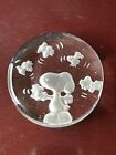 Vintage 1965 Etched Snoopy Glass Paperweight