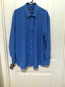 Lands End Shirt Mens XXL 2 Toned Blue & White Checkered Long Sleeve Button Up - Picture 1 of 6