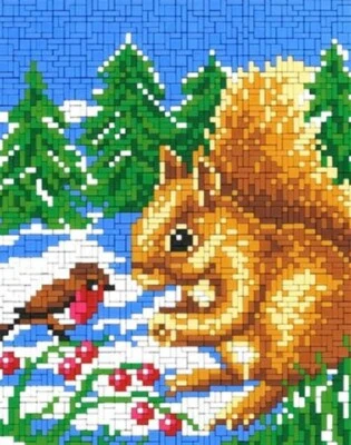 Mini Stecksystem Eichhörnchen im Schnee ca. 3.200 Teile mit XXL-Steckvorlage - Bild 1 von 2